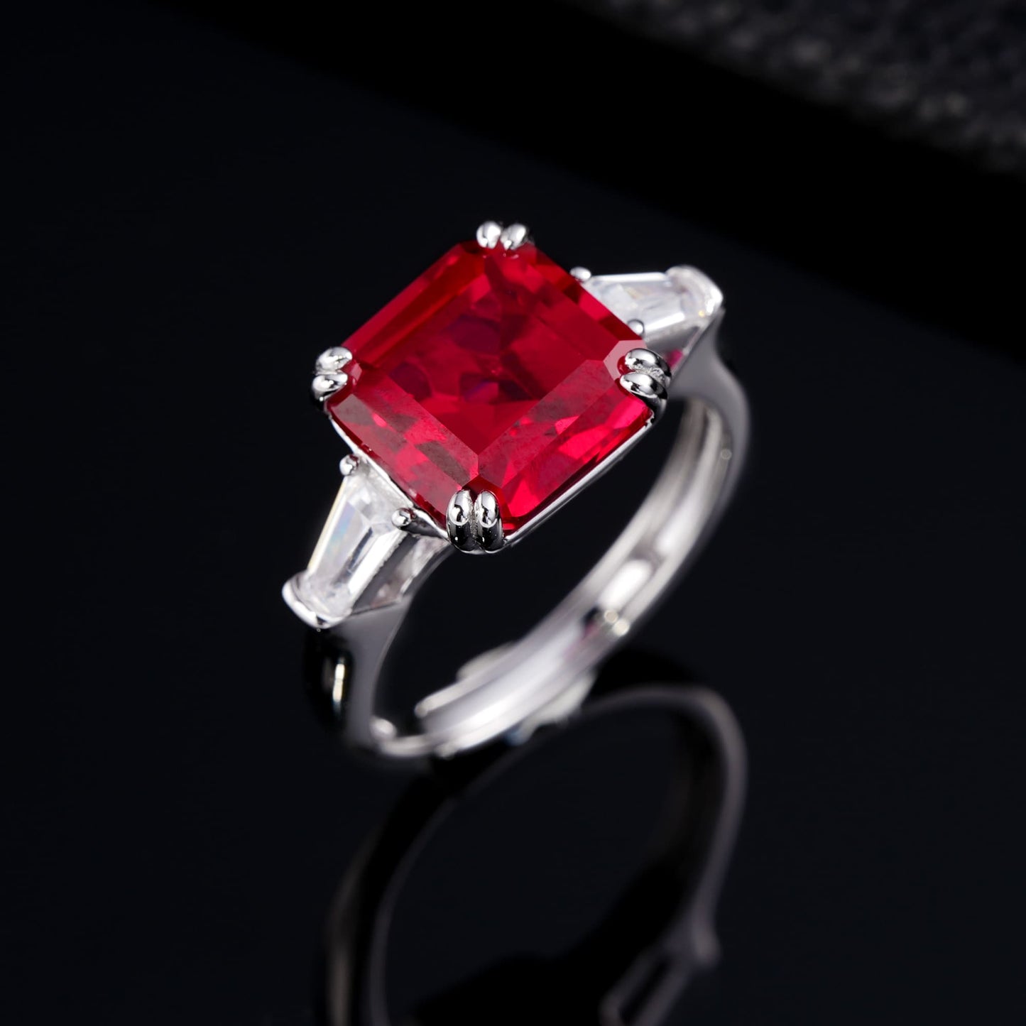Cushion Lab Ruby Ring | Rhodium-Plated S925 Silver, Custom Available