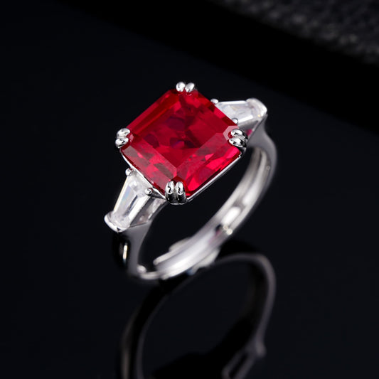 Cushion Lab Ruby Ring | Rhodium-Plated S925 Silver, Custom Available