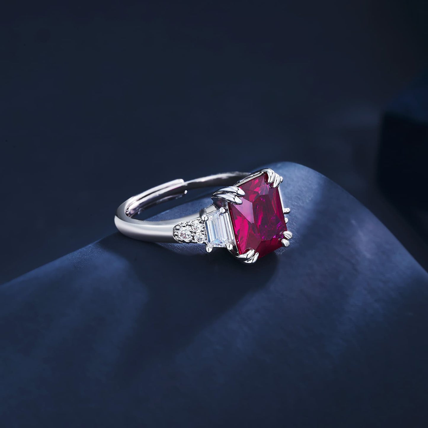 4ct SQ Lab Ruby Ring | Rhodium-Plated S925 Silver, Custom Available
