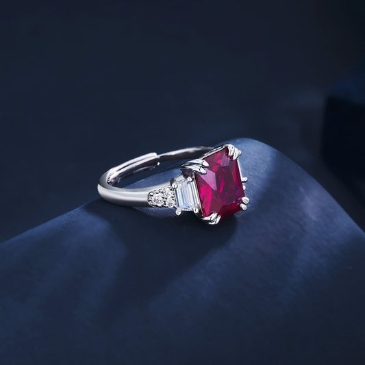 4ct SQ Lab Ruby Ring | Rhodium-Plated S925 Silver, Custom Available