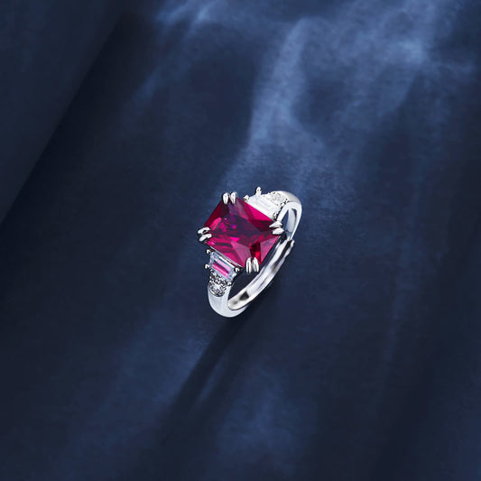 4ct SQ Lab Ruby Ring | Rhodium-Plated S925 Silver, Custom Available