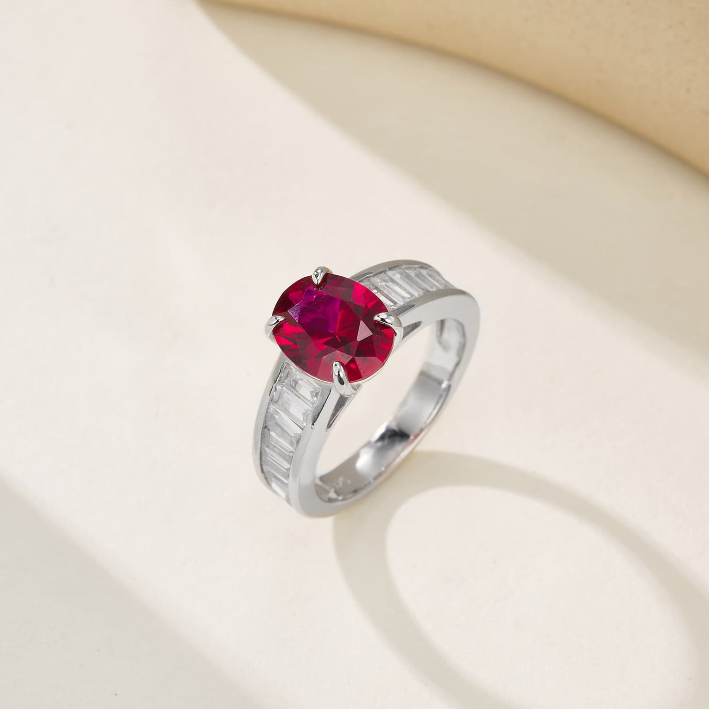 2.5ct Oval Lab Ruby Ring | Rhodium-Plated S925 Silver, Custom Available
