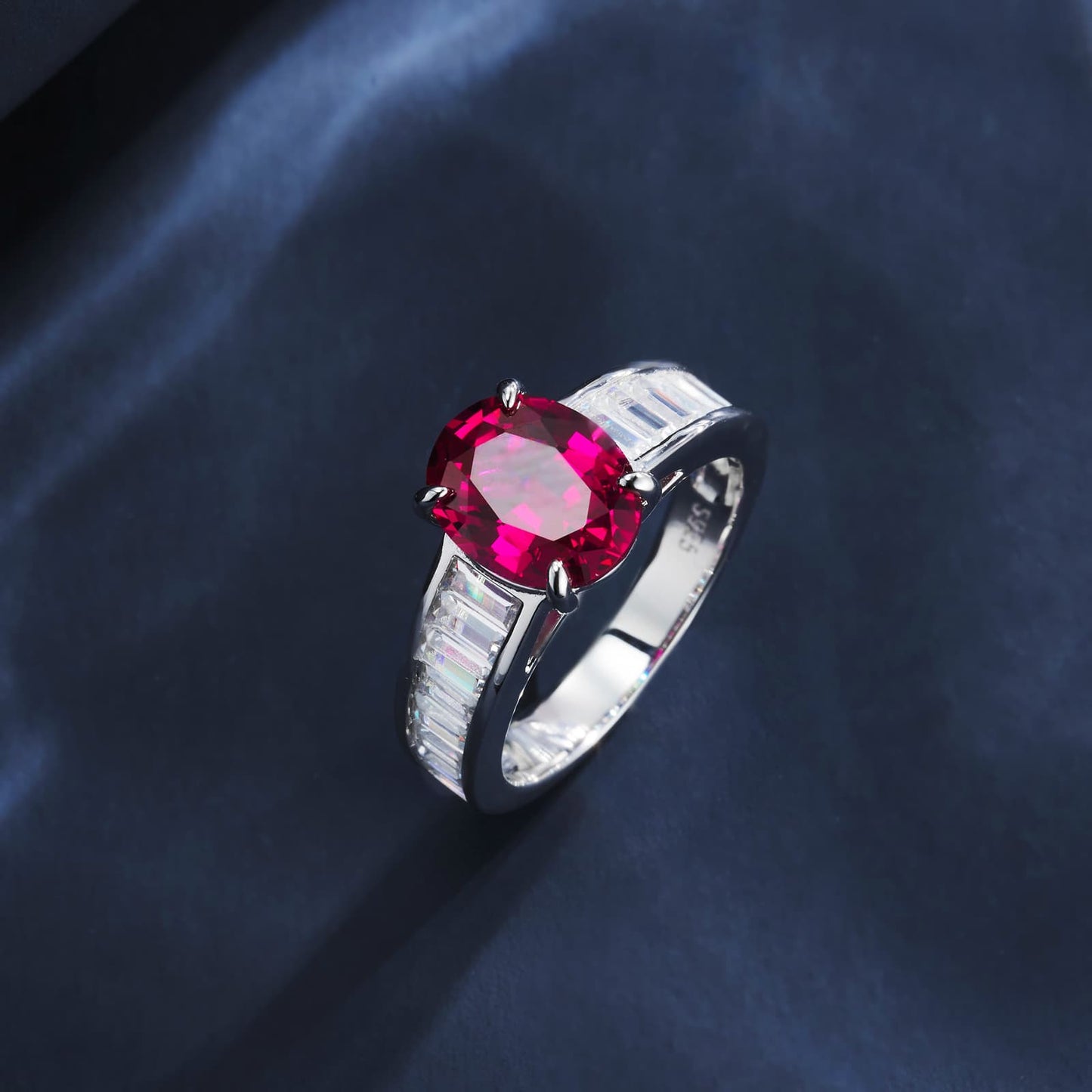 2.5ct Oval Lab Ruby Ring | Rhodium-Plated S925 Silver, Custom Available