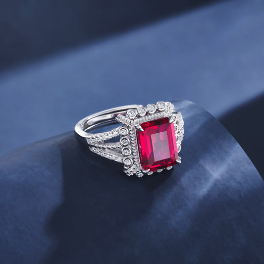 3ct Geometry Lab Ruby Ring | Rhodium-Plated S925 Silver, Custom Available