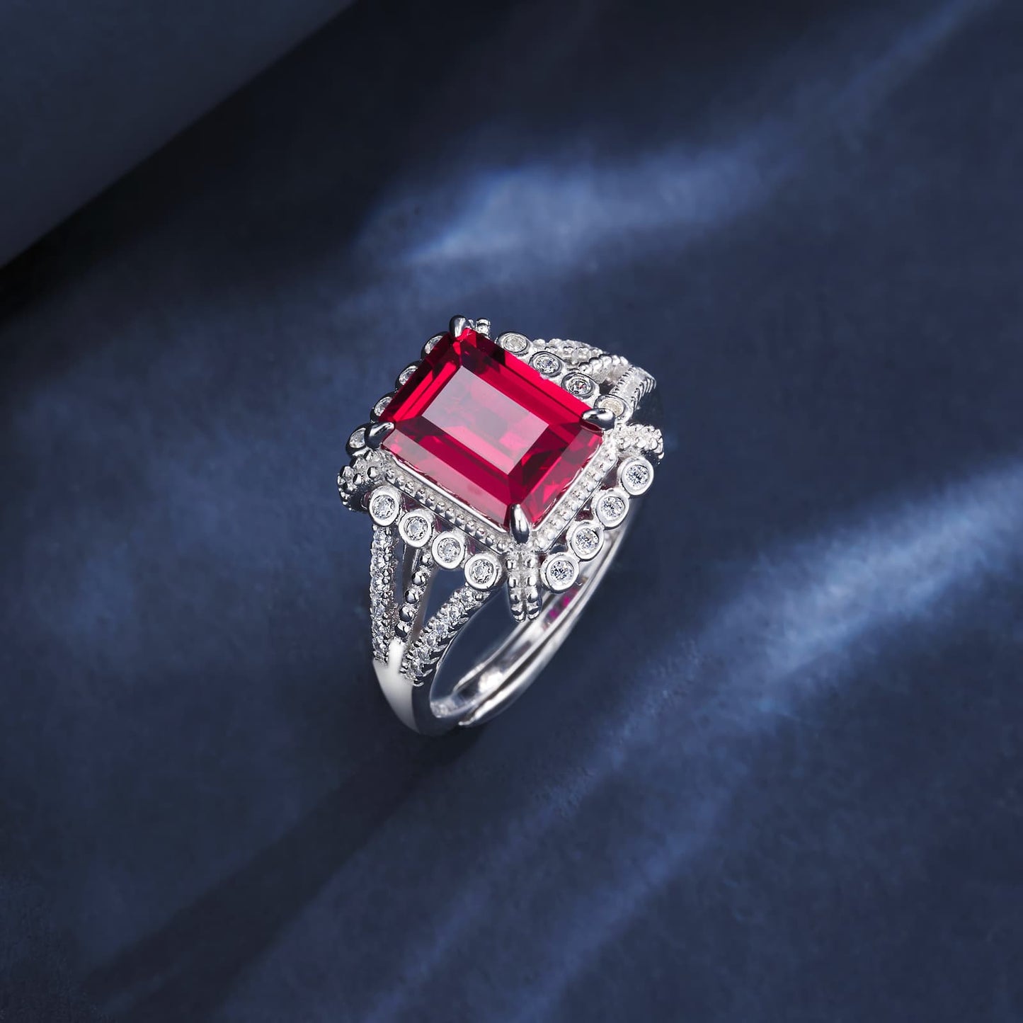 3ct Geometry Lab Ruby Ring | Rhodium-Plated S925 Silver, Custom Available