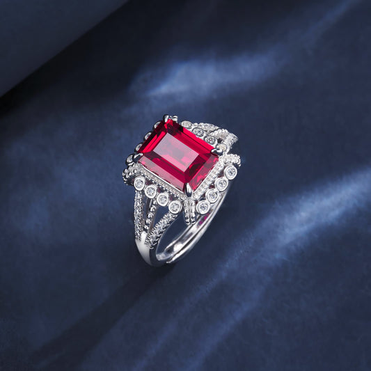 3ct Geometry Lab Ruby Ring | Rhodium-Plated S925 Silver, Custom Available