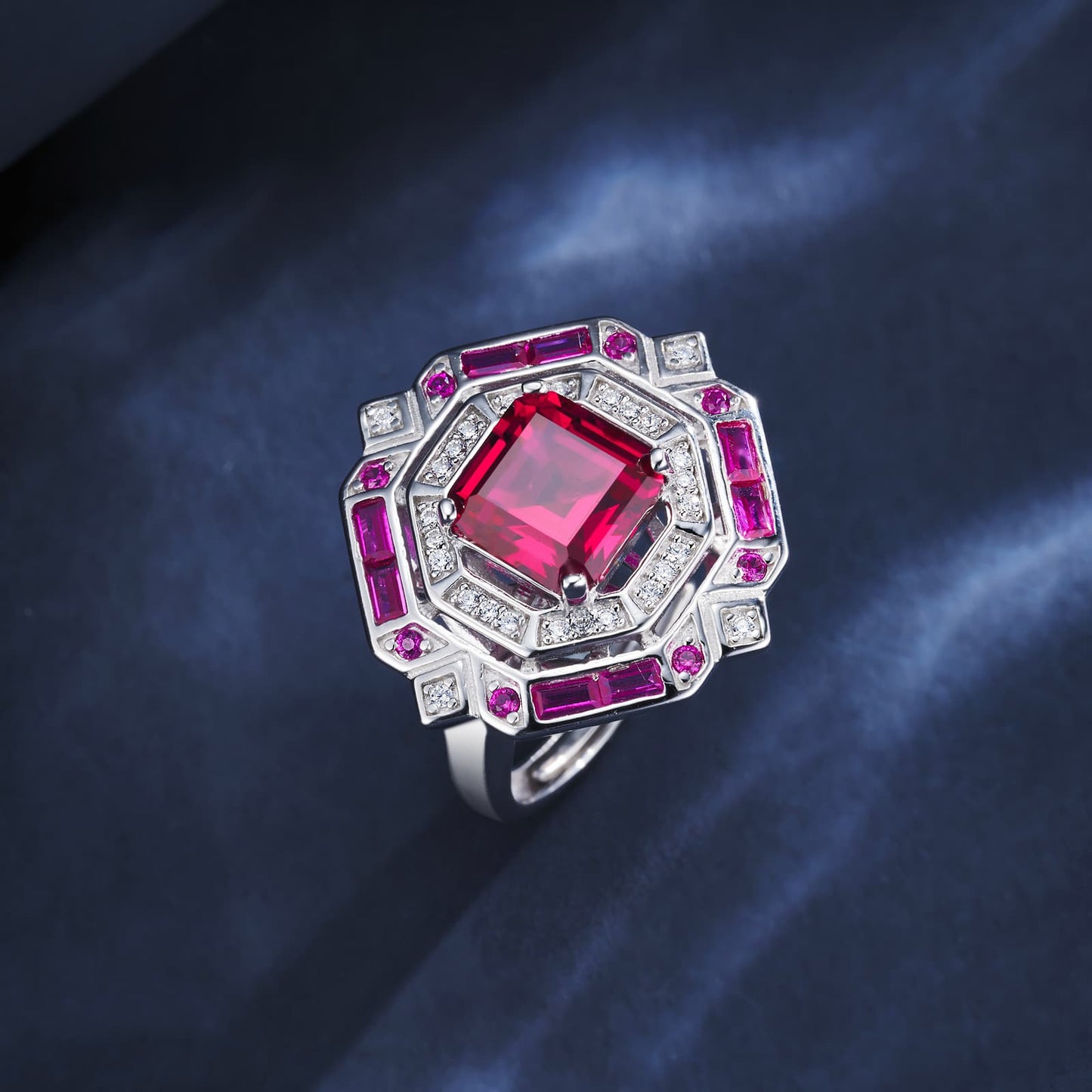3.18ct Geometry Lab Ruby Ring | Rhodium-Plated S925 Silver, Custom Available