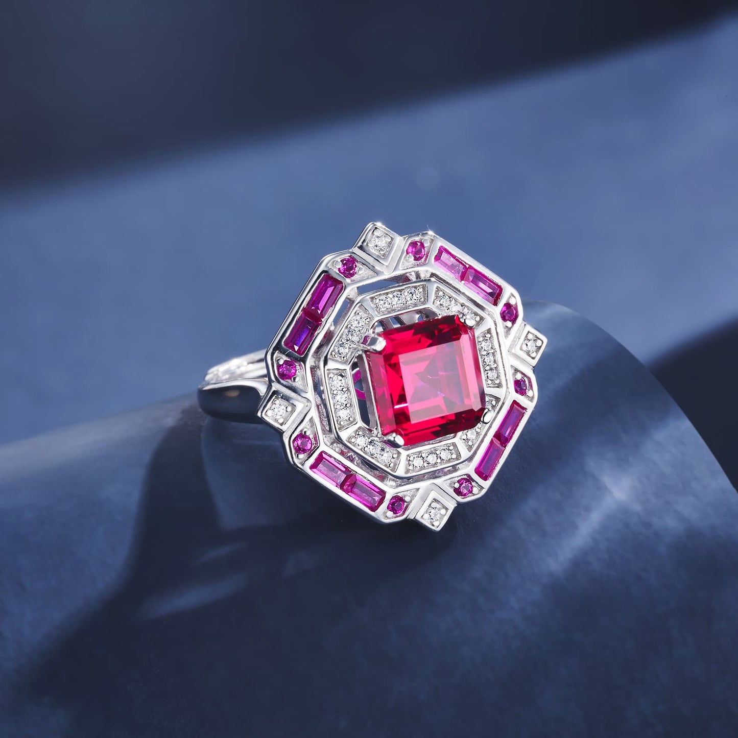 3.18ct Geometry Lab Ruby Ring | Rhodium-Plated S925 Silver, Custom Available