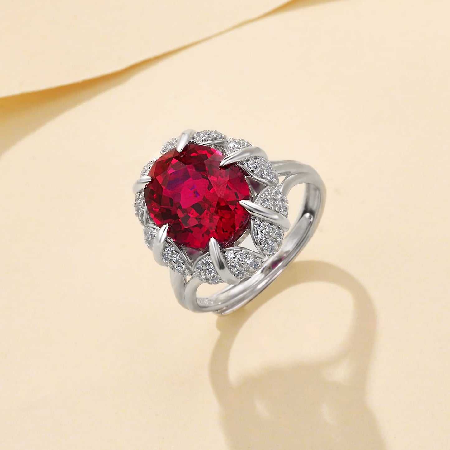 Geometry Lab Ruby Ring | Rhodium-Plated S925 Silver, Custom Available
