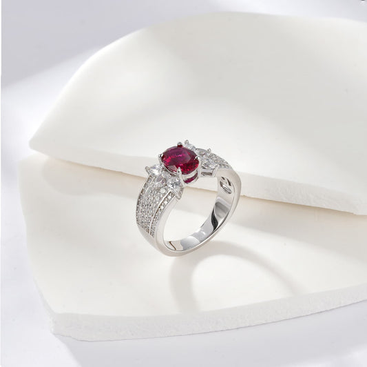 2ct Oval Lab Ruby Ring | Rhodium-Plated S925 Silver, Custom Available