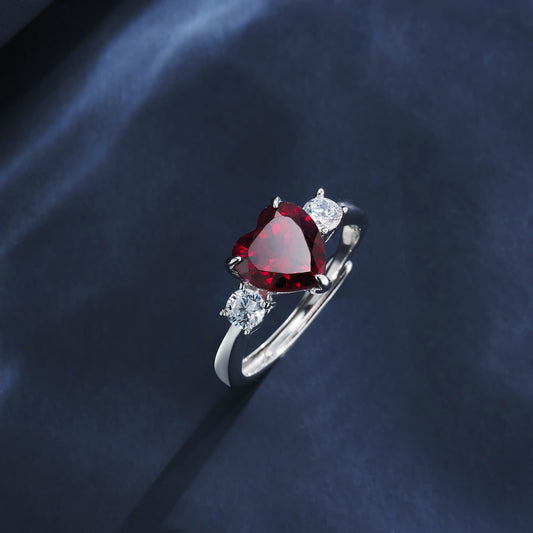 2.56ct Heart Lab Ruby Ring | Rhodium-Plated S925 Silver, Custom Available