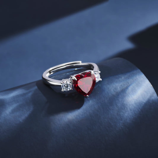 2.56ct Heart Lab Ruby Ring | Rhodium-Plated S925 Silver, Custom Available