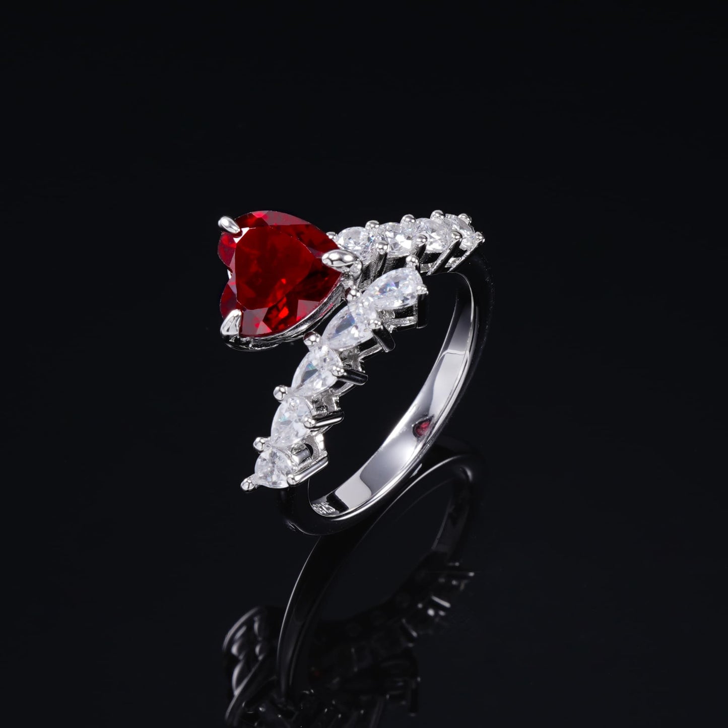 2.56ct Heart Lab Ruby Ring | Rhodium-Plated S925 Silver, Custom Available