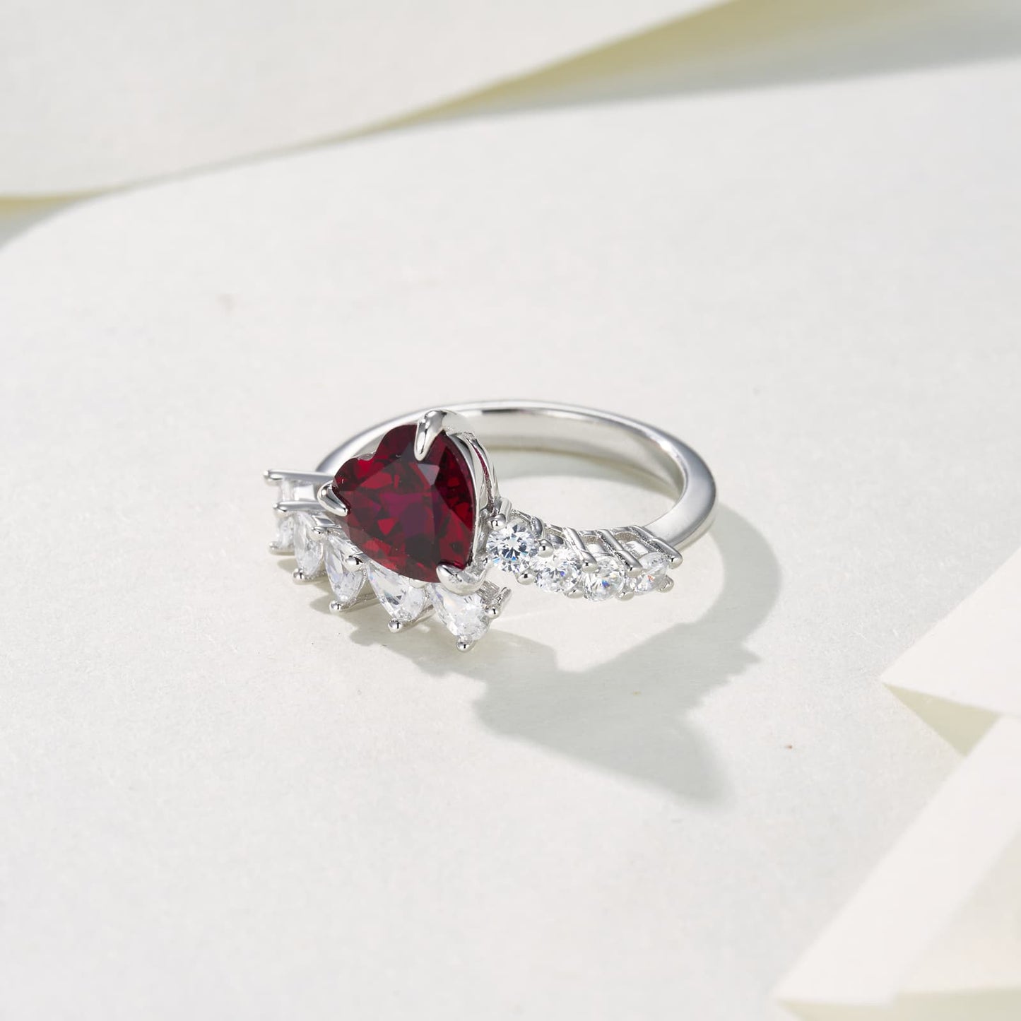 2.76ct Heart Lab Ruby Ring | Rhodium-Plated S925 Silver, Custom Available