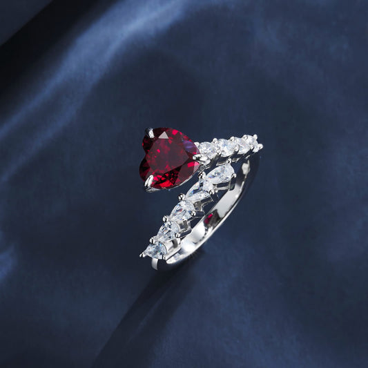 2.76ct Heart Lab Ruby Ring | Rhodium-Plated S925 Silver, Custom Available