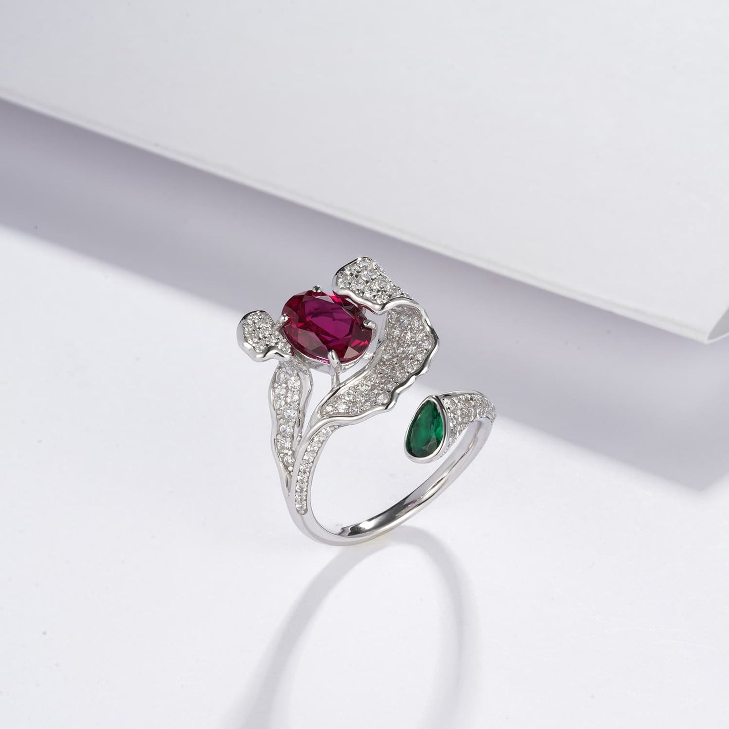 3ct Geometry Lab Ruby Ring | Rhodium-Plated S925 Silver, Custom Available
