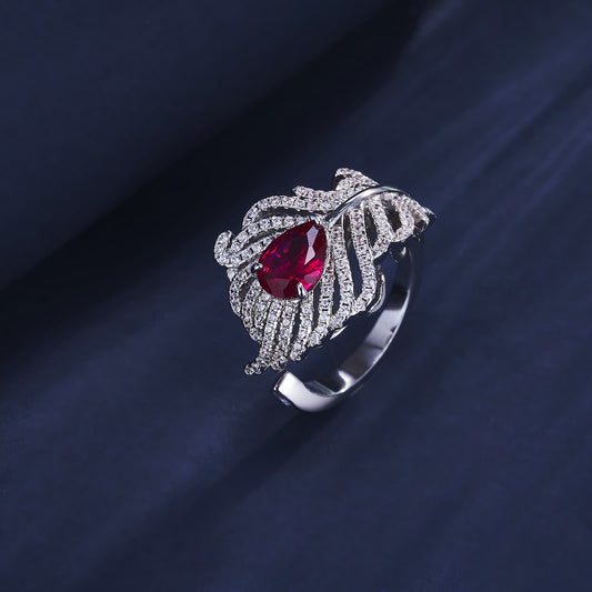 2ct Geometry Lab Ruby Ring | Rhodium-Plated S925 Silver, Custom Available