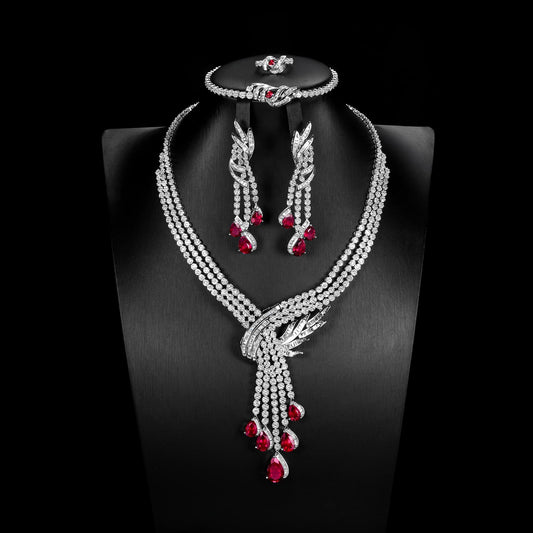 Pear Lab Ruby Jewelry Set | Rhodium-Plated S925 Silver, Custom Available