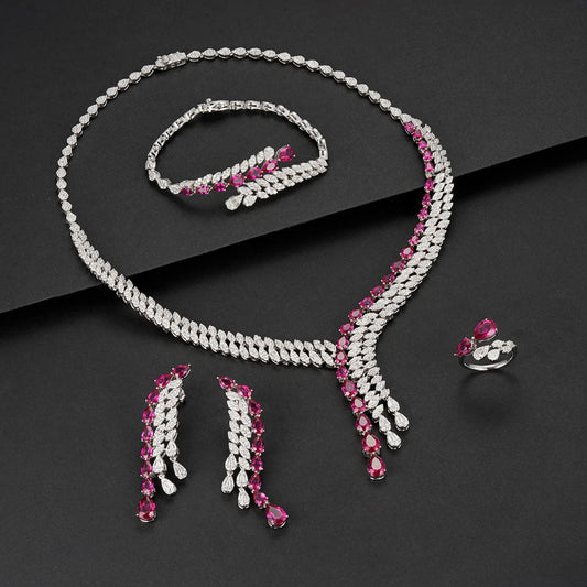 Pear Lab Ruby Jewelry Set | Rhodium-Plated S925 Silver, Custom Available