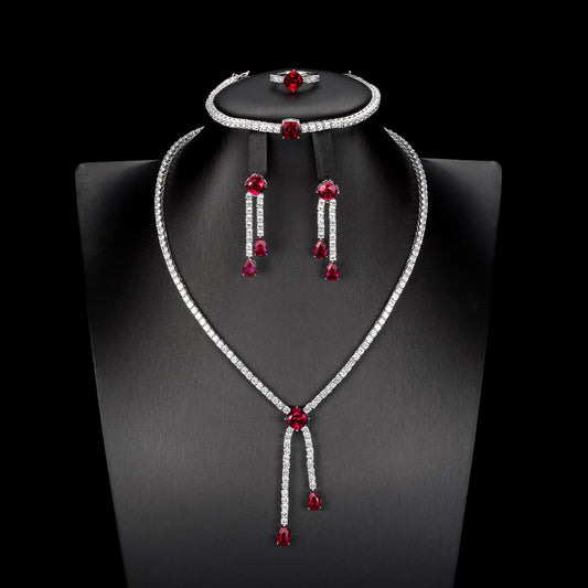 Shapeless Lab Ruby Jewelry Set | Rhodium-Plated S925 Silver, Custom Available