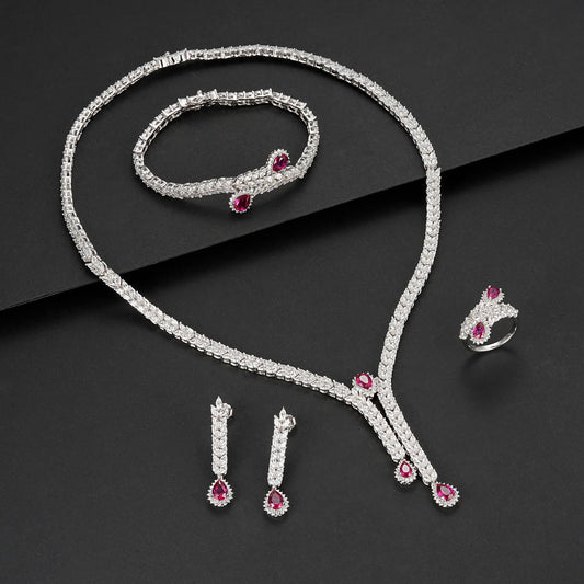 Pear Lab Ruby Jewelry Set | Rhodium-Plated S925 Silver, Custom Available