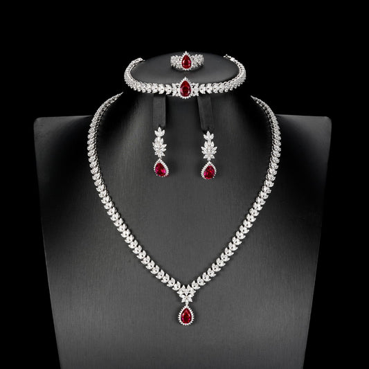 Pear Lab Ruby Jewelry Set | Rhodium-Plated S925 Silver, Custom Available