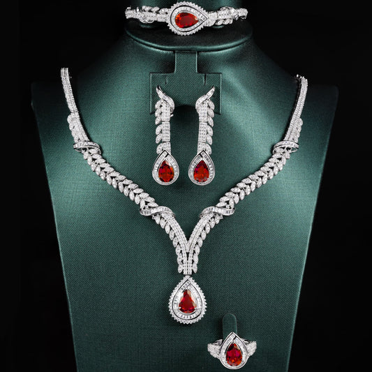 Pear Lab Ruby Jewelry Set | Rhodium-Plated S925 Silver, Custom Available