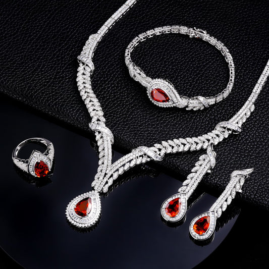 Pear Lab Ruby Jewelry Set | Rhodium-Plated S925 Silver, Custom Available