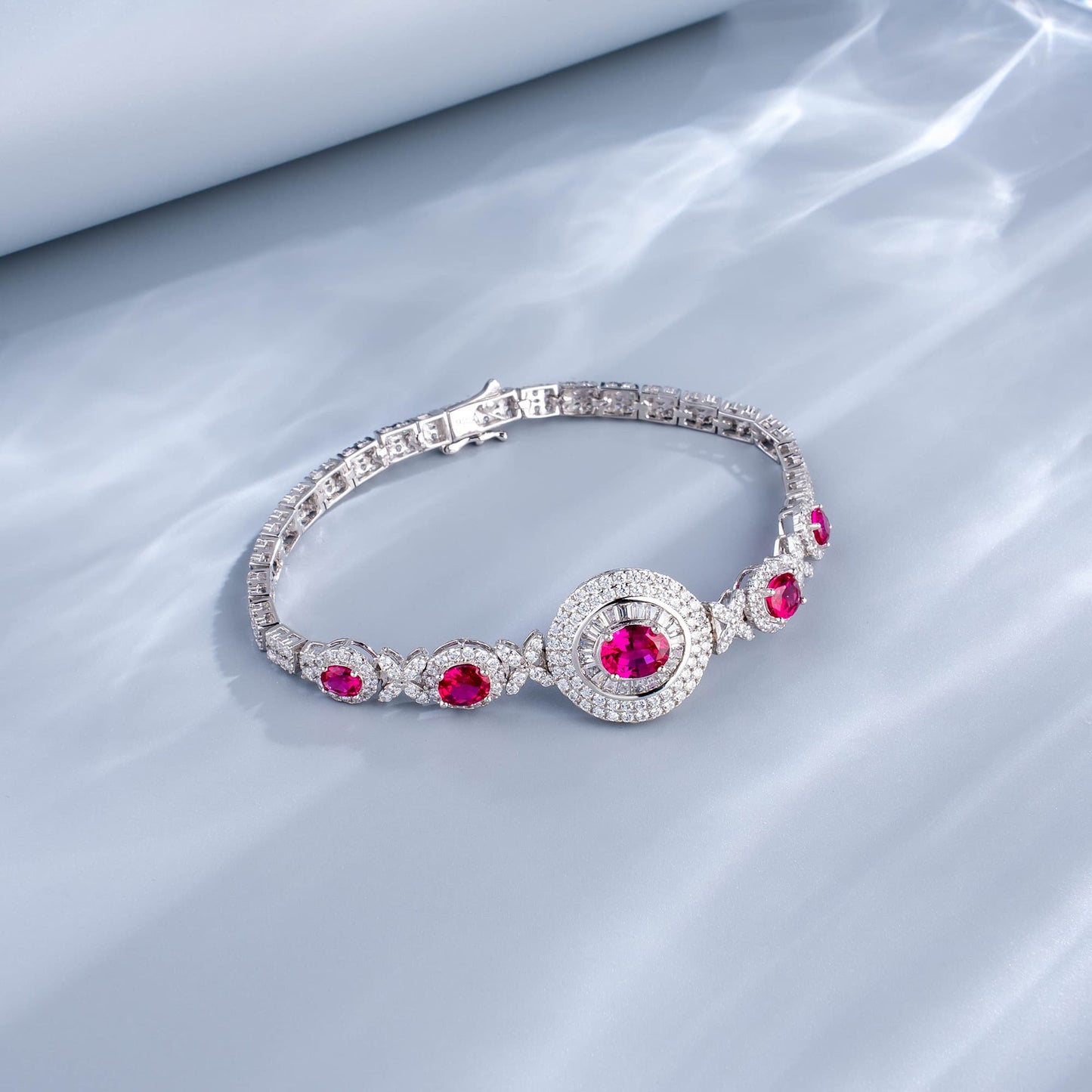 Round Lab Ruby Jewelry Set | Rhodium-Plated S925 Silver, Custom Available