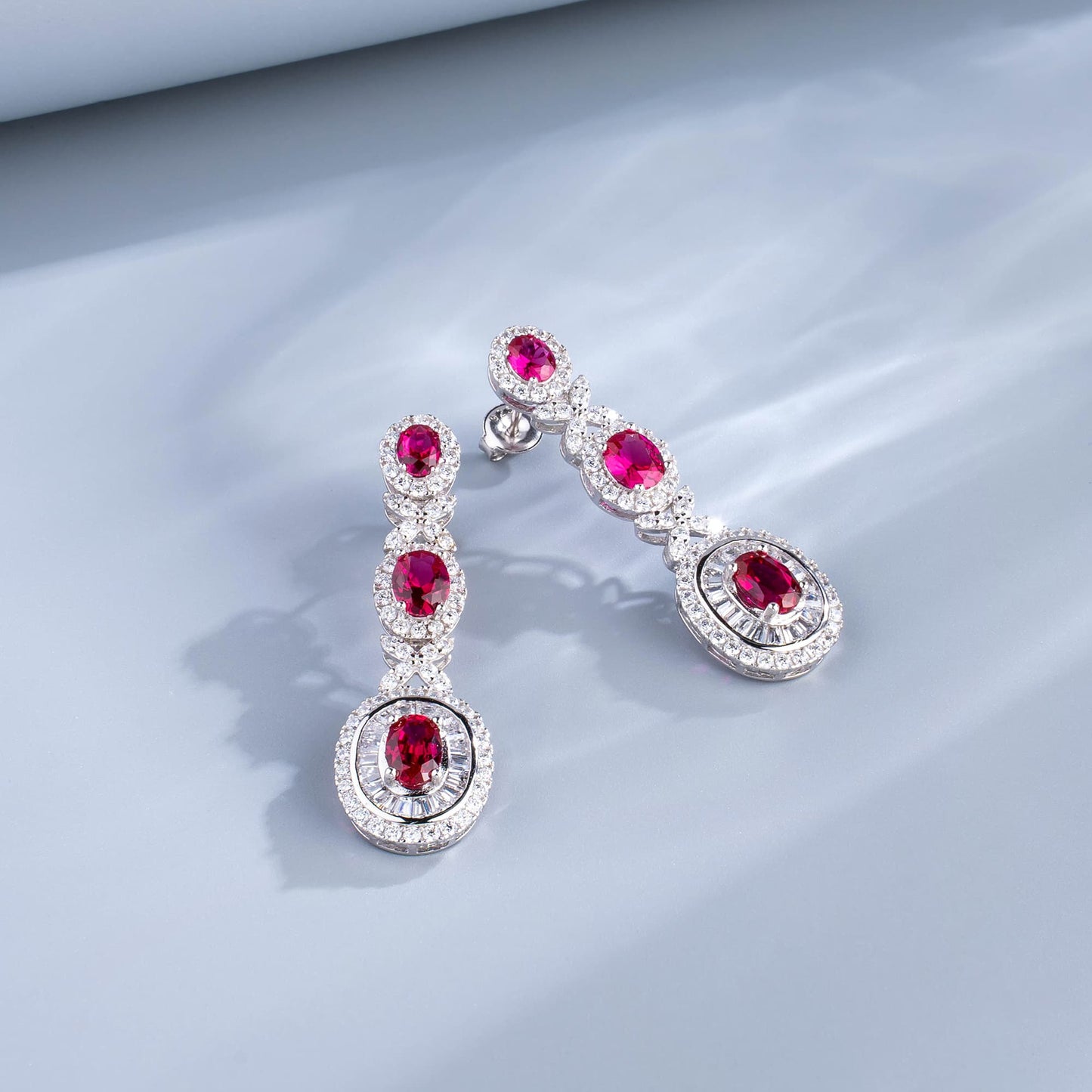 Round Lab Ruby Jewelry Set | Rhodium-Plated S925 Silver, Custom Available