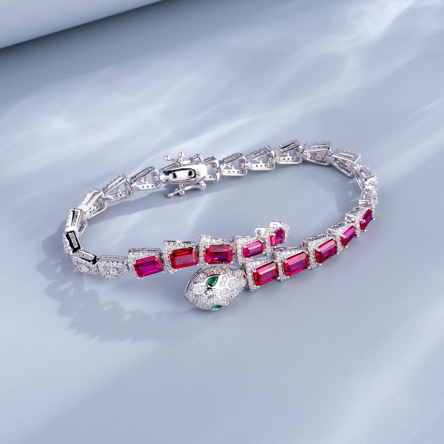 Rectangle Lab Ruby Jewelry Set | Rhodium-Plated S925 Silver, Custom Available
