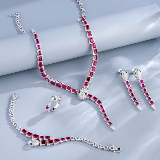 Rectangle Lab Ruby Jewelry Set | Rhodium-Plated S925 Silver, Custom Available