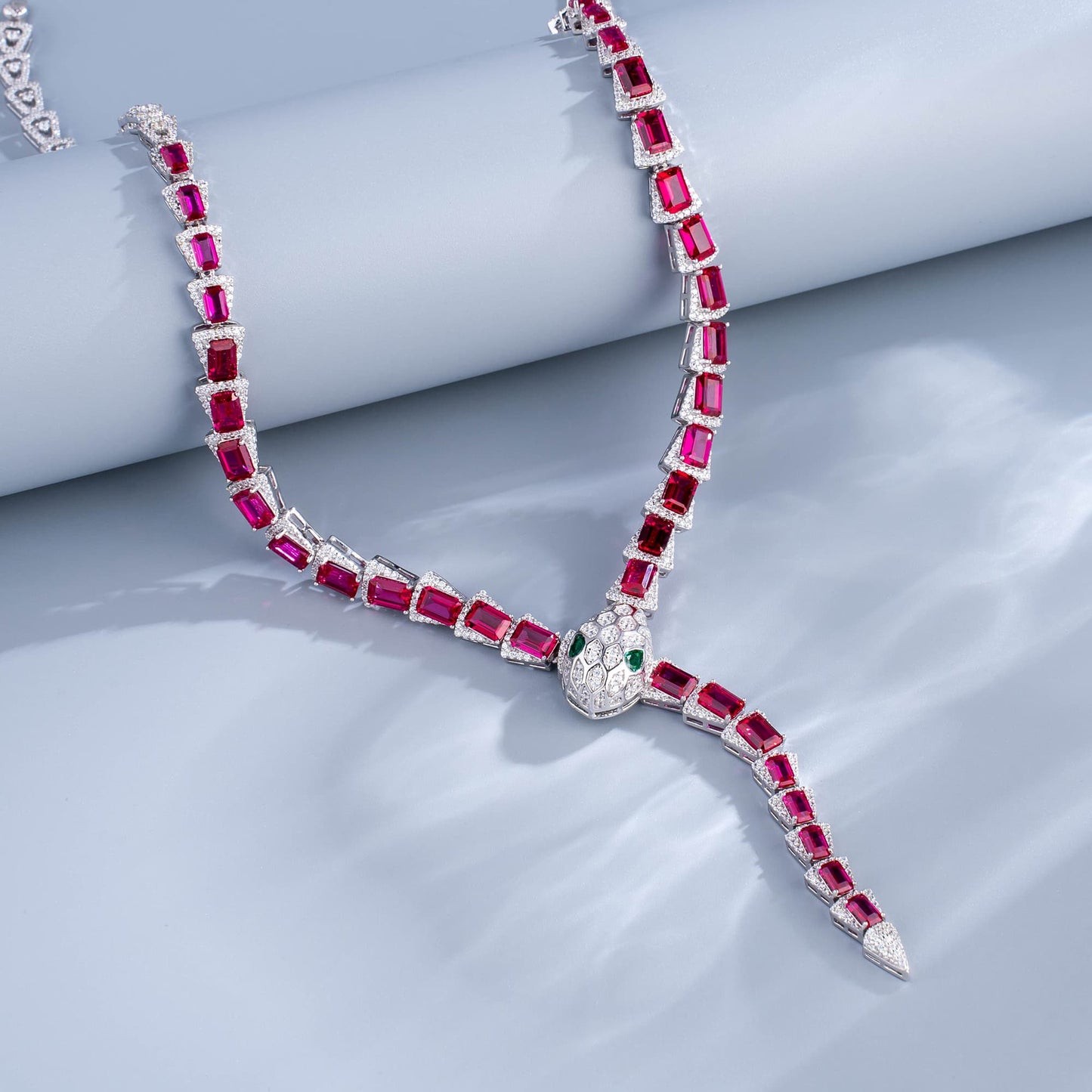 Rectangle Lab Ruby Jewelry Set | Rhodium-Plated S925 Silver, Custom Available