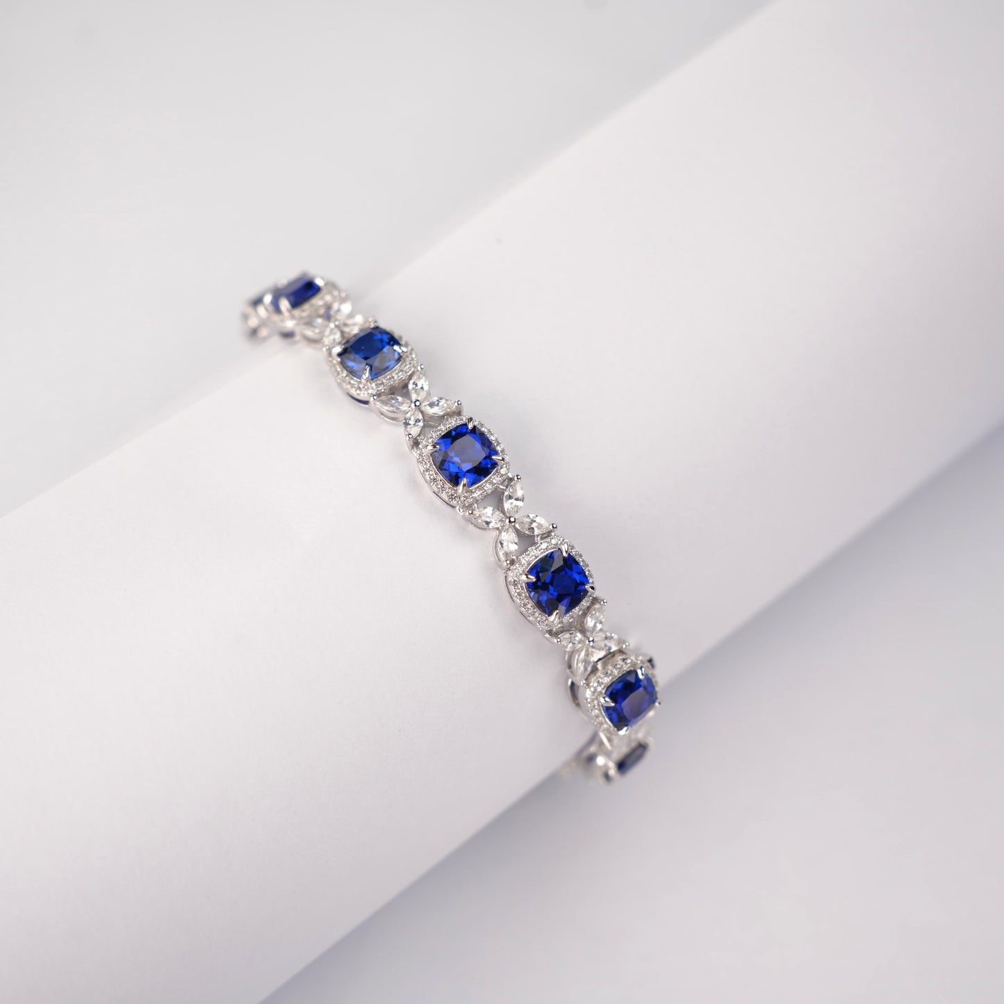 Square Lab Sapphire Bracelet | Rhodium-Plated S925 Silver, Custom Available