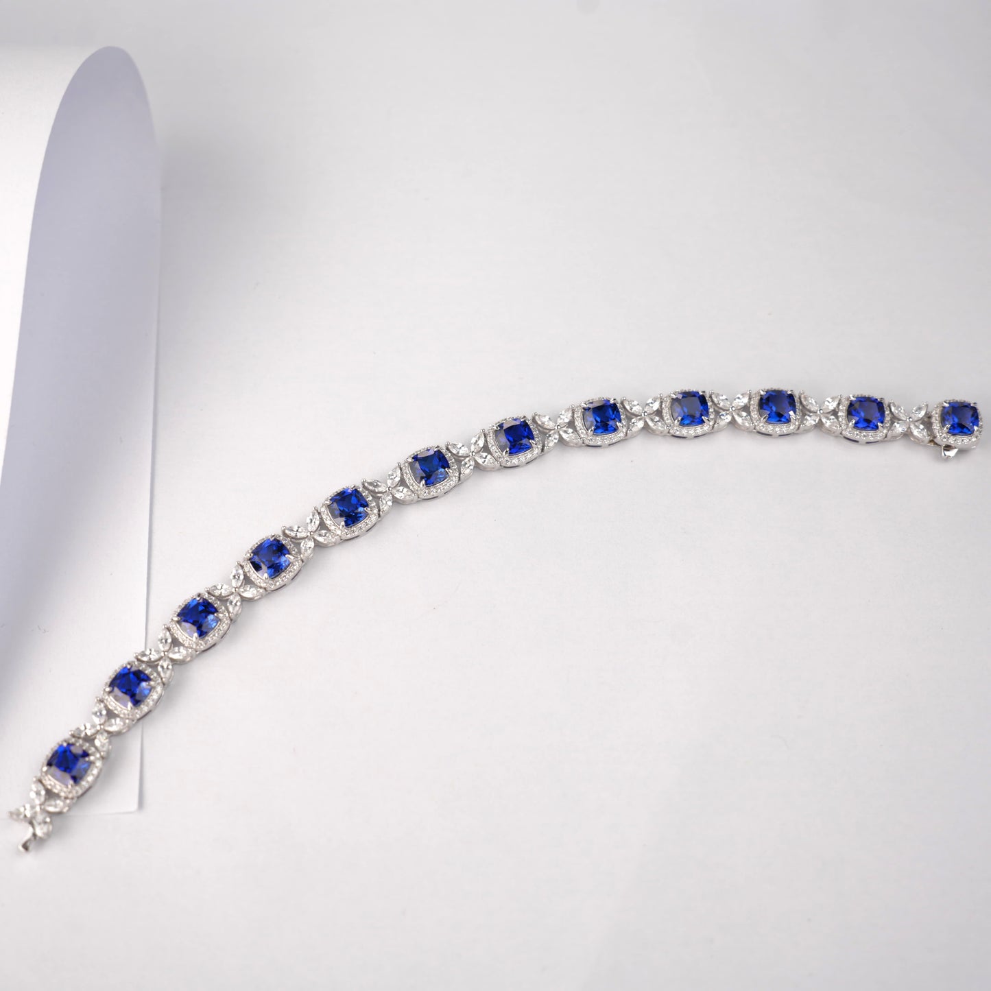 Square Lab Sapphire Bracelet | Rhodium-Plated S925 Silver, Custom Available