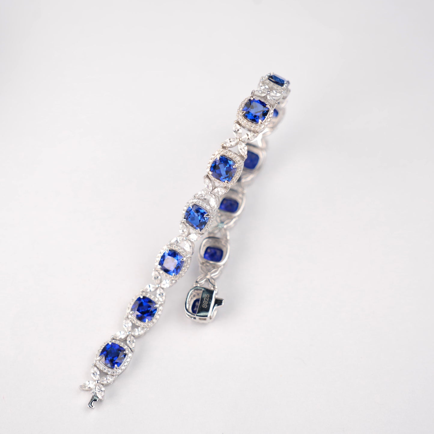 Square Lab Sapphire Bracelet | Rhodium-Plated S925 Silver, Custom Available