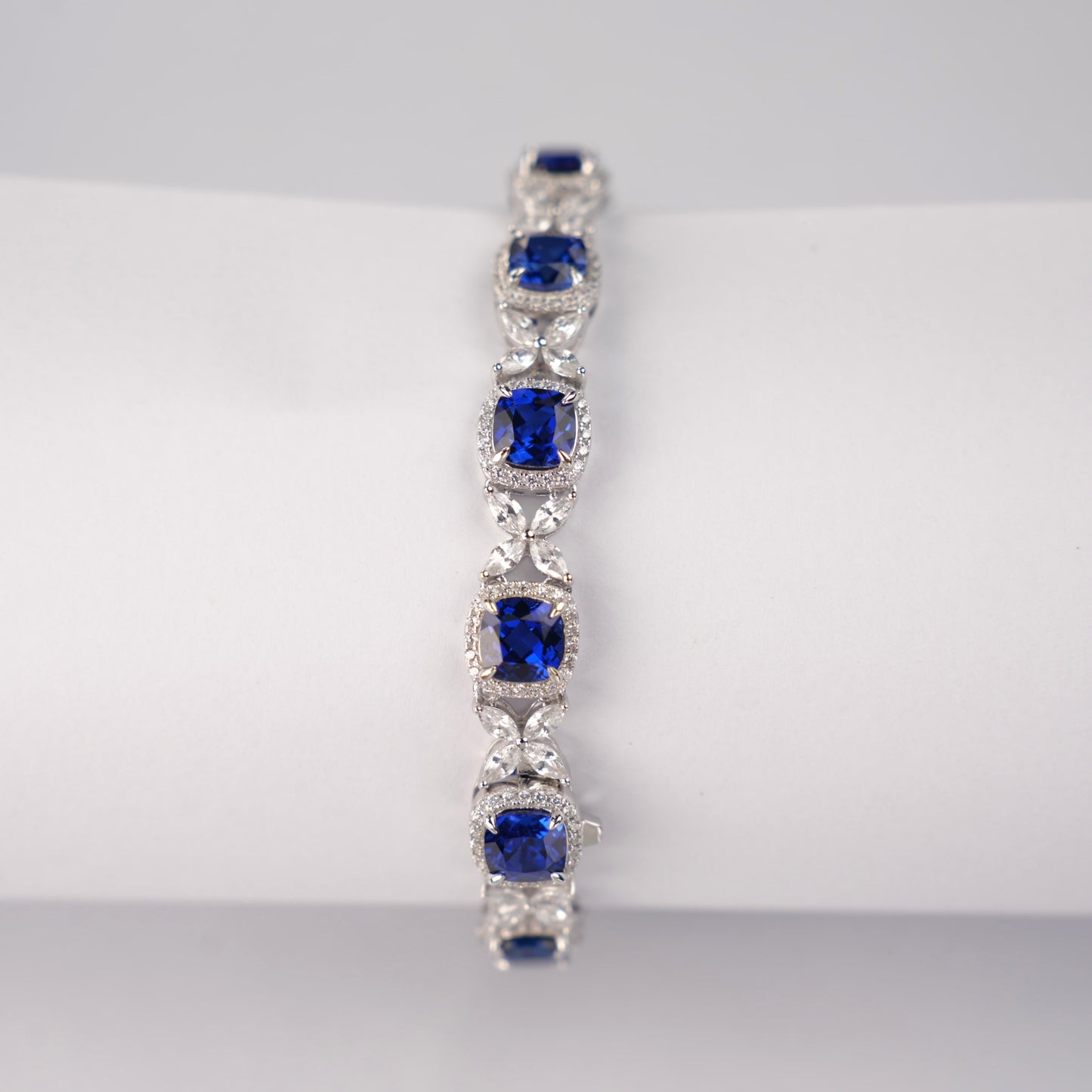 Square Lab Sapphire Bracelet | Rhodium-Plated S925 Silver, Custom Available