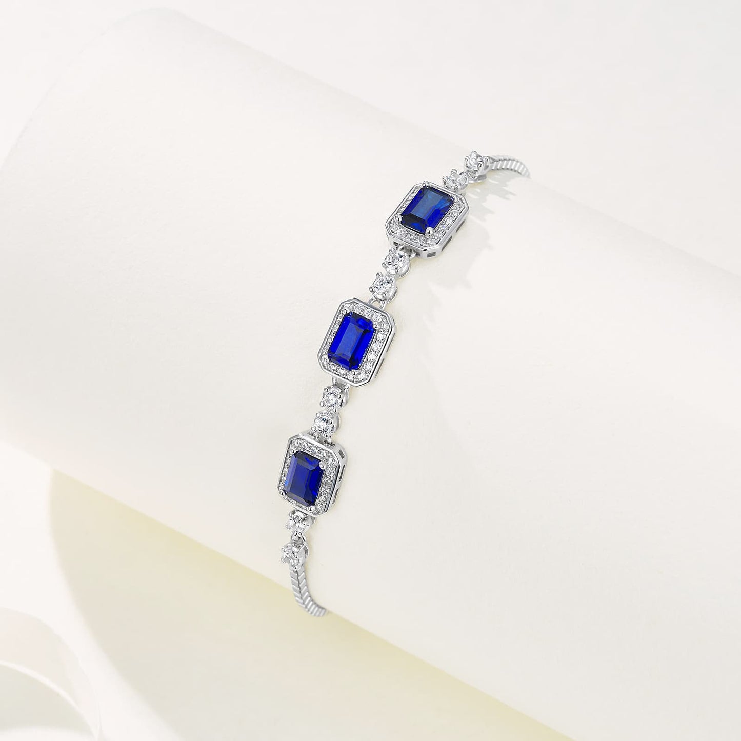 Square Lab Sapphire Bracelet | Rhodium-Plated S925 Silver, Custom Available