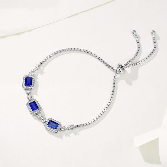 Square Lab Sapphire Bracelet | Rhodium-Plated S925 Silver, Custom Available