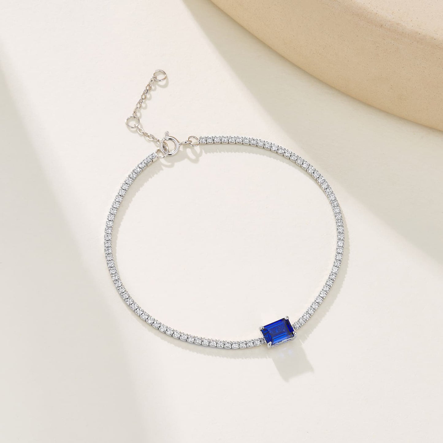 Square Lab Sapphire Bracelet | Rhodium-Plated S925 Silver, Custom Available