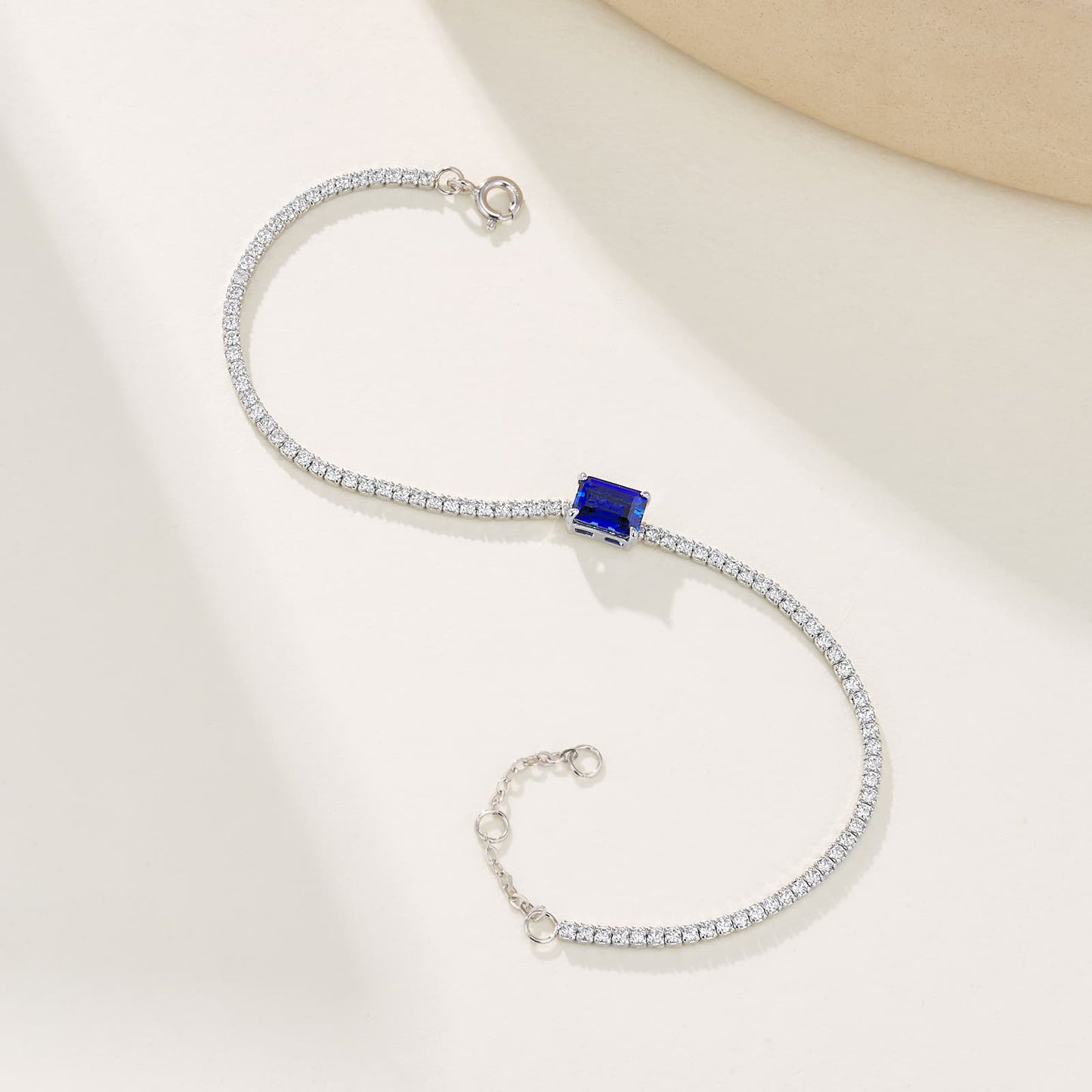 Square Lab Sapphire Bracelet | Rhodium-Plated S925 Silver, Custom Available