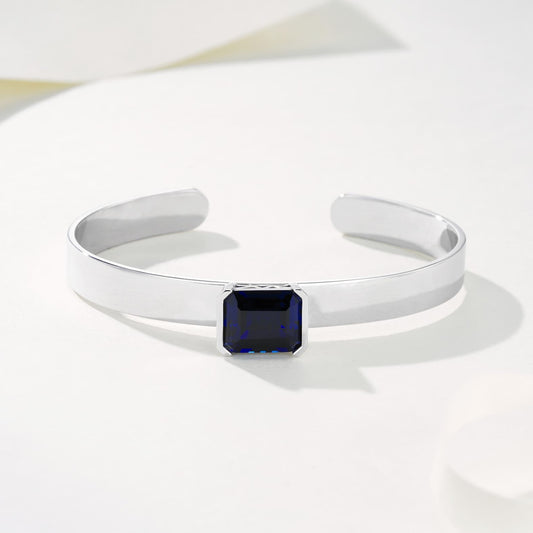 Square Lab Sapphire Bracelet | Rhodium-Plated S925 Silver, Custom Available