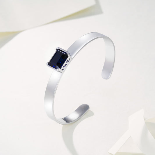 Square Lab Sapphire Bracelet | Rhodium-Plated S925 Silver, Custom Available