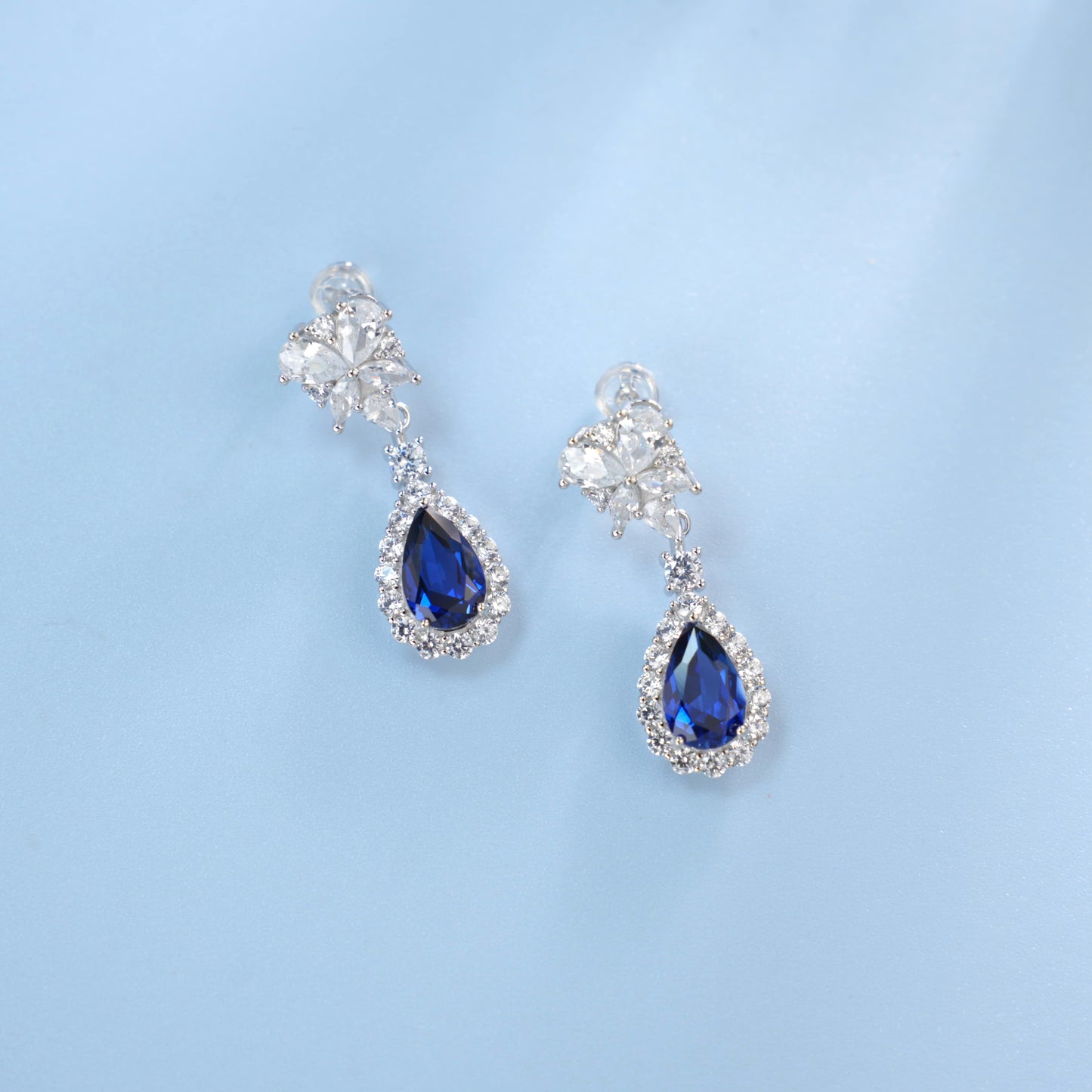 Pear-Shaped Lab Sapphire Earrings | Rhodium-Plated S925 Silver, Custom Available
