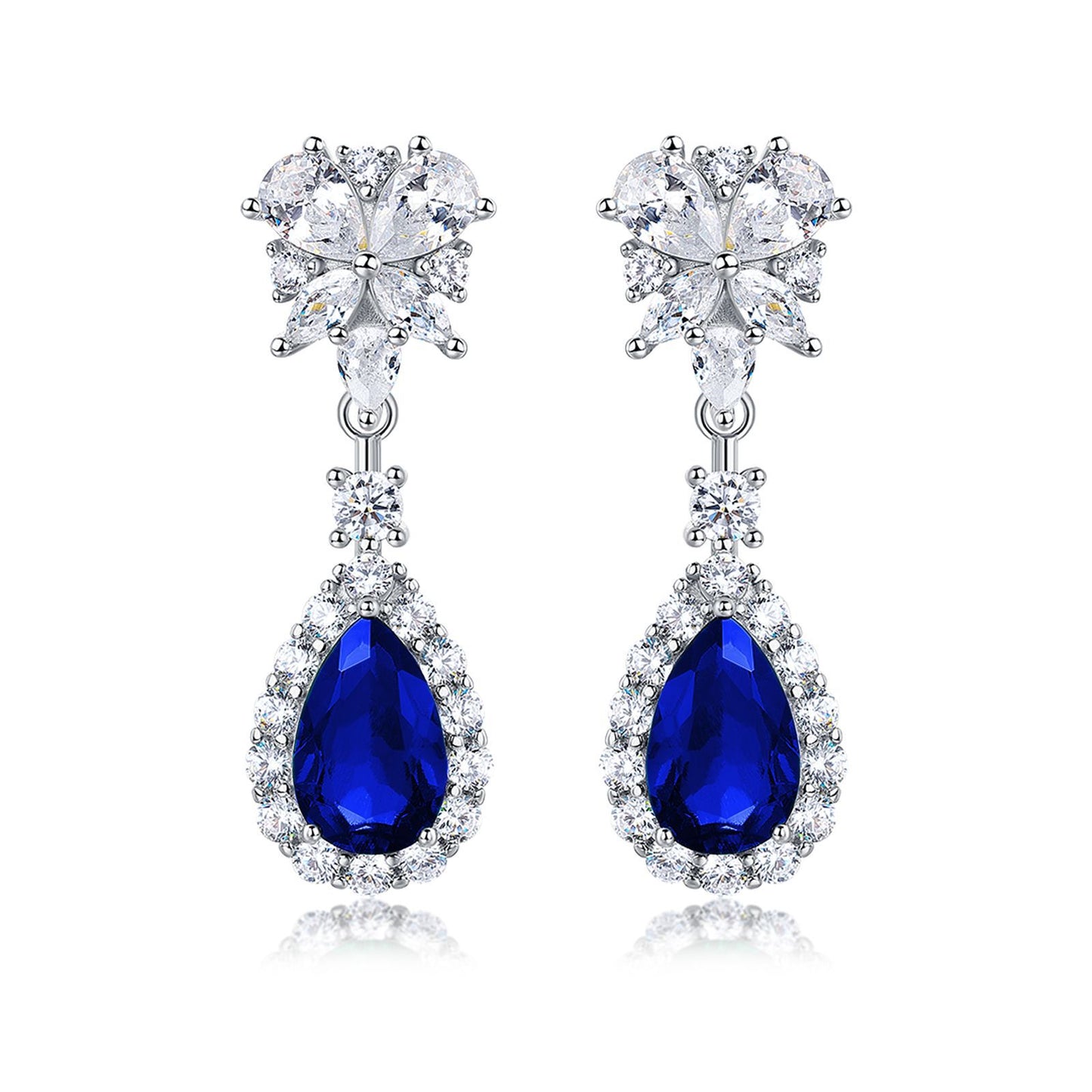 Pear-Shaped Lab Sapphire Earrings | Rhodium-Plated S925 Silver, Custom Available