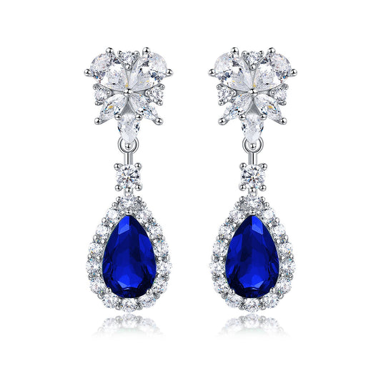 Pear-Shaped Lab Sapphire Earrings | Rhodium-Plated S925 Silver, Custom Available