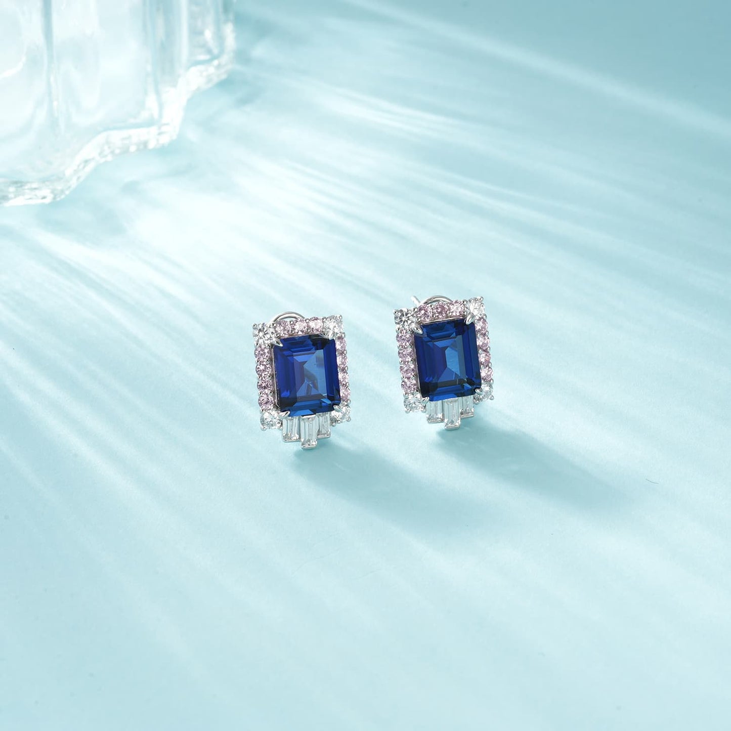 SQ-Shaped Lab Sapphire Earrings | Rhodium-Plated S925 Silver, Custom Available