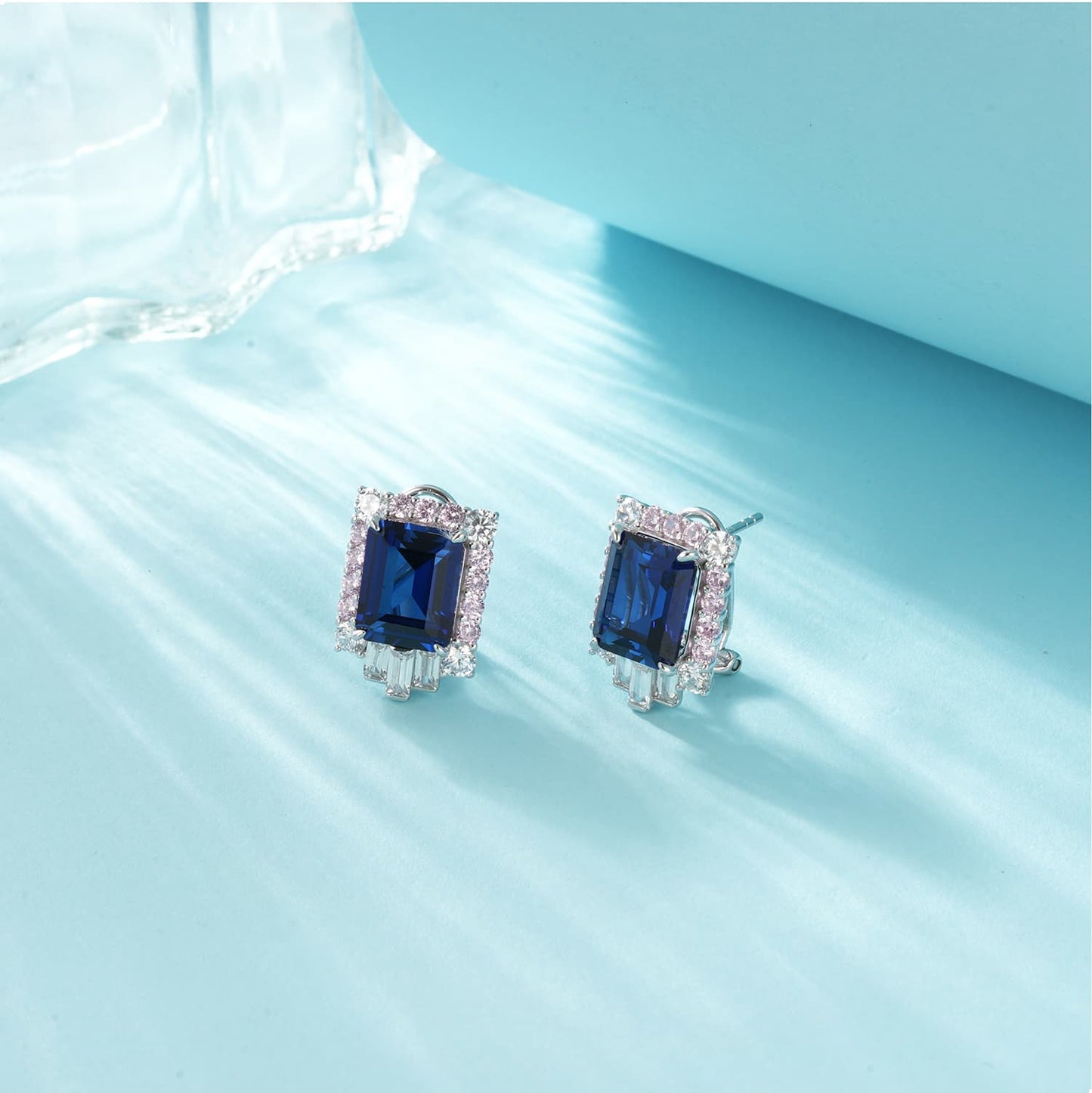SQ-Shaped Lab Sapphire Earrings | Rhodium-Plated S925 Silver, Custom Available