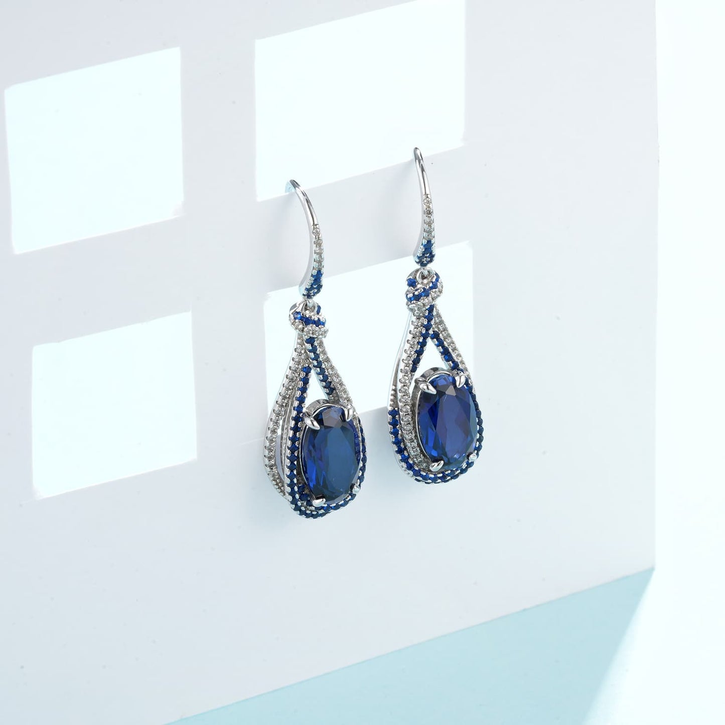 Round-Shaped Lab Sapphire Earrings | Rhodium-Plated S925 Silver, Custom Available