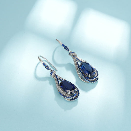 Round-Shaped Lab Sapphire Earrings | Rhodium-Plated S925 Silver, Custom Available